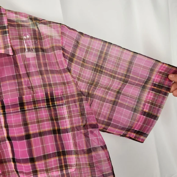 Aritzia Pink Plaid Sheer Top - Picture 4 of 10